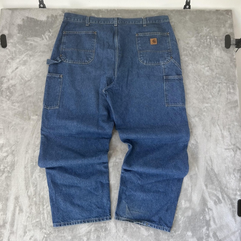 Carhartt B73-DST Jeans Mens 42x31 Blue Med Double Knee Straight Denim Workwear - Picture 2 of 16